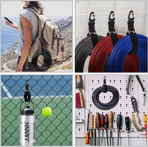 Jumpso 2 in 1 32Ft Cable Straps 1 inch Wide with 30 Metal Buckles and 10 Hooks, Reusable Hook and Loop Straps, Extension Cord Holder Storage Strap for Garden Hoses and Ropes, Black in Kuwait