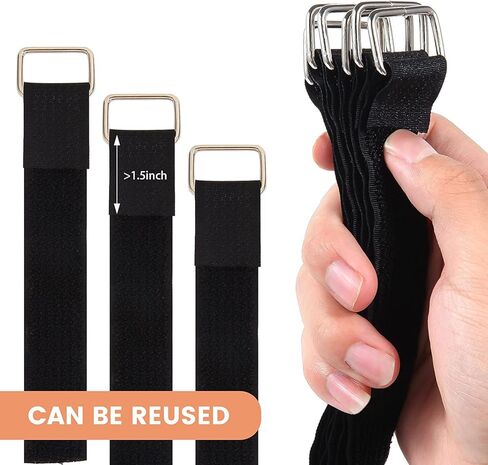 Jumpso 2 in 1 32Ft Cable Straps 1 inch Wide with 30 Metal Buckles and 10 Hooks, Reusable Hook and Loop Straps, Extension Cord Holder Storage Strap for Garden Hoses and Ropes, Black in Kuwait