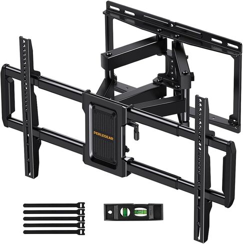 Perlegear Full Motion TV Wall Mount for Most 40–82 inch TVs, Preassembled and Telescopic Front Support with Swivel, Tool-Free Tilt, Fits 12″/16″ Wood Studs, Max VESA 600x400mm, Up to 100lbs in Saudi Arabia