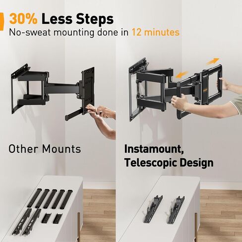 Perlegear Full Motion TV Wall Mount for Most 40–82 inch TVs, Preassembled and Telescopic Front Support with Swivel, Tool-Free Tilt, Fits 12″/16″ Wood Studs, Max VESA 600x400mm, Up to 100lbs in Saudi Arabia