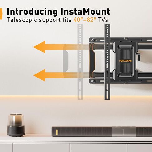 Perlegear Full Motion TV Wall Mount for Most 40–82 inch TVs, Preassembled and Telescopic Front Support with Swivel, Tool-Free Tilt, Fits 12″/16″ Wood Studs, Max VESA 600x400mm, Up to 100lbs in Saudi Arabia