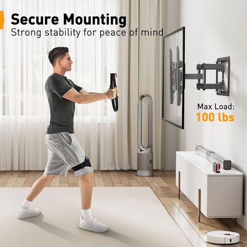 Perlegear Full Motion TV Wall Mount for Most 40–82 inch TVs, Preassembled and Telescopic Front Support with Swivel, Tool-Free Tilt, Fits 12″/16″ Wood Studs, Max VESA 600x400mm, Up to 100lbs in Saudi Arabia