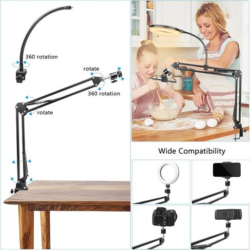 Photo Copy Pico Projector Stand,Chromlives Overhead Tripod Video Stand for Phone,Adjustable Tabletop Overhead Phone Mount,Gooseneck Mini Tripod Stand for Teaching Streaming Baking Crafting in Saudi Arabia
