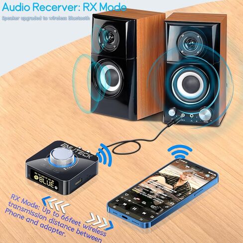 EMUTECK جهاز إرسال صوت بلوتوث مع جهاز تحكم عن بعد، محول 5 في 1 بلوتوث 5.0 للتلفزيون والسيارة والأقراص المضغوطة وأجهزة الكمبيوتر المنزلية وسماعات مكبر صوت ستيريو، يدعم AUX 3.5 مم، RCA، قرص USB U MP3/Micro SD TF تشغيل بطاقة in Kuwait