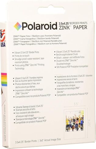 Zink Polaroid 3.5 x 4.25 inch Premium Zink Border Print Photo Paper (10 Sheets) Compatible with Polaroid POP Instant Camera & Polaroid 3x4 Printer in Kuwait