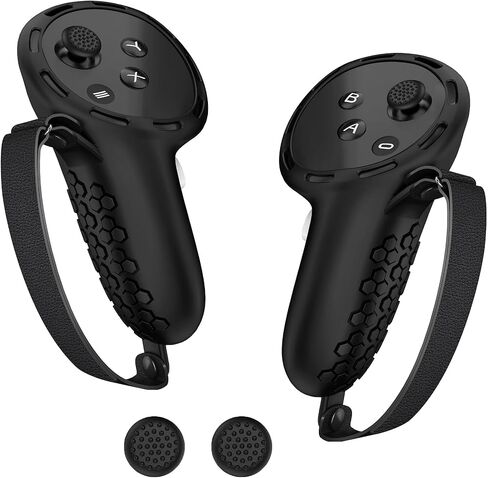 غطاء مقبض التحكم لملحقات Quest 3 DOBEWINGDELOU غطاء حماية من السيليكون مع أشرطة للمفاصل باللون الأسود in Kuwait