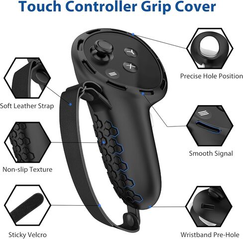 غطاء مقبض التحكم لملحقات Quest 3 DOBEWINGDELOU غطاء حماية من السيليكون مع أشرطة للمفاصل باللون الأسود in Kuwait