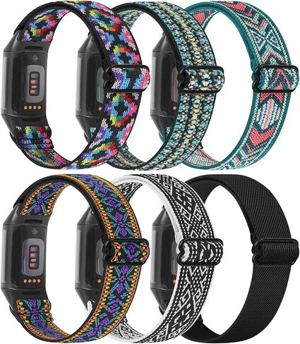 [6-Pack] Bands Compatible with Fitbit Charge 5 Bands Women Men Adjustable Stretch Braided Nylon Sport Loop Strap Replacement Wristband for Fitbit Charge 5 Advanced Fitness & Health Tracke in Kuwait