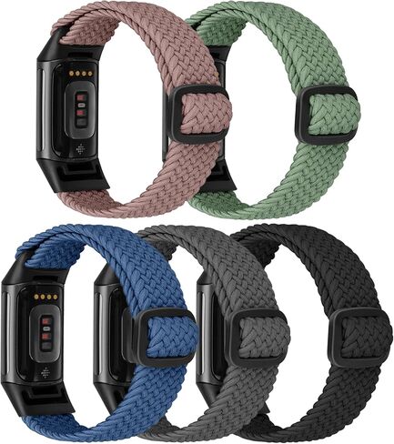 [6-Pack] Bands Compatible with Fitbit Charge 5 Bands Women Men Adjustable Stretch Braided Nylon Sport Loop Strap Replacement Wristband for Fitbit Charge 5 Advanced Fitness & Health Tracke in Kuwait