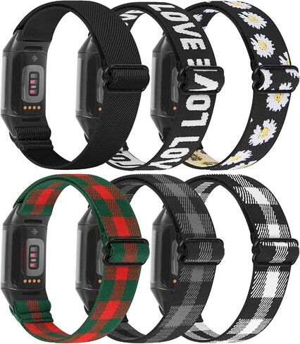 [6-Pack] Bands Compatible with Fitbit Charge 5 Bands Women Men Adjustable Stretch Braided Nylon Sport Loop Strap Replacement Wristband for Fitbit Charge 5 Advanced Fitness & Health Tracke in Kuwait