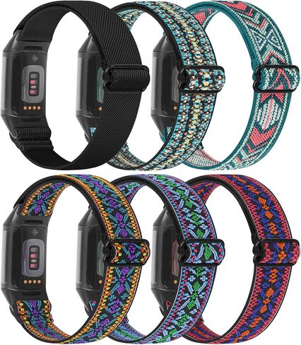 [6 عبوات] أربطة متوافقة مع Fitbit Charge 5 Bands للنساء والرجال وقابل للتعديل من النايلون المضفر القابل للتمدد وحزام رياضي بديل لسوار Fitbit Charge 5 المتقدم للياقة البدنية والصحة in Kuwait