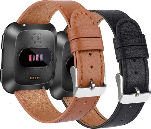 BOTNUW 2 حزمة من الأساور الجلدية المتوافقة مع Fitbit Versa 2 Bands/Versa Bands/Fitbit Versa SE/Versa Lite الأساور الذكية للياقة البدنية، أحزمة جلدية بديلة ناعمة للنساء والرجال in Kuwait