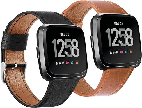 BOTNUW 2 حزمة من الأساور الجلدية المتوافقة مع Fitbit Versa 2 Bands/Versa Bands/Fitbit Versa SE/Versa Lite الأساور الذكية للياقة البدنية، أحزمة جلدية بديلة ناعمة للنساء والرجال in Kuwait