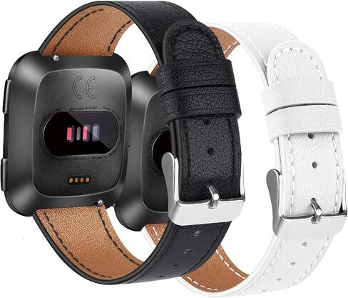 BOTNUW 2 حزمة من الأساور الجلدية المتوافقة مع Fitbit Versa 2 Bands/Versa Bands/Fitbit Versa SE/Versa Lite الأساور الذكية للياقة البدنية، أحزمة جلدية بديلة ناعمة للنساء والرجال in Kuwait