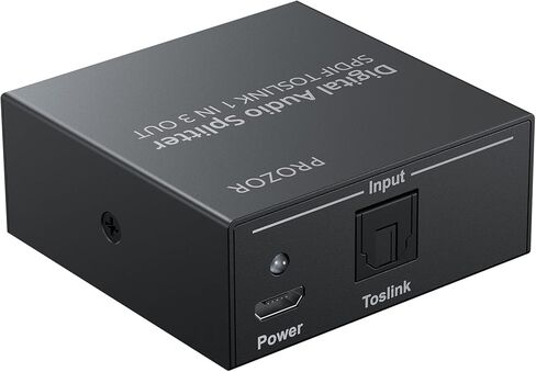 مقسم الصوت البصري الرقمي PROZOR 5.1CH 1 x 3 SPDIF Toslink Splitter يدعم LPCM 2.0/DTS مع كابل بصري لمشغلات STB VHS VCR Blue-Ray DVD ومضخم الطاقة HDTV in Kuwait