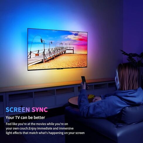 ليتمي صندوق مزامنة HDMI 2.0 ومجموعة اضاءة خلفية LED للتلفزيون من نيو-برو، شرائط اضاءة محيطة غاطسة لتلفزيون 65 بوصة واقل ومزامنة الشاشة والموسيقى، متوافقة مع اليكسا ومساعد جوجل، التحكم في التطبيق.. in Kuwait