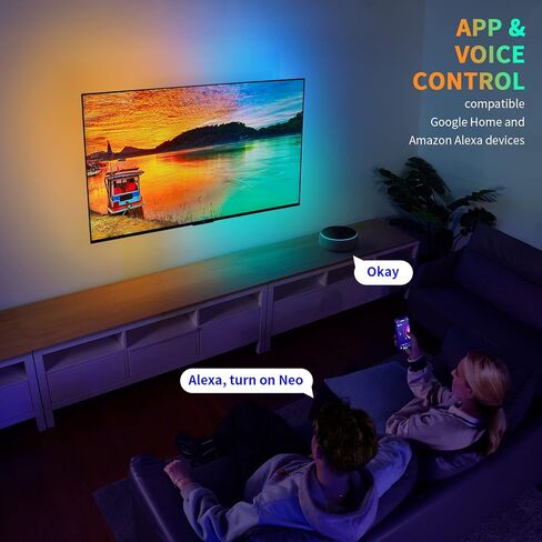 ليتمي صندوق مزامنة HDMI 2.0 ومجموعة اضاءة خلفية LED للتلفزيون من نيو-برو، شرائط اضاءة محيطة غاطسة لتلفزيون 65 بوصة واقل ومزامنة الشاشة والموسيقى، متوافقة مع اليكسا ومساعد جوجل، التحكم في التطبيق.. in Kuwait