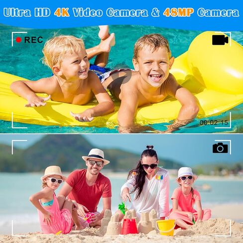 كاميرا رقمية 4K تحت الماء مع بطاقة 32GB 48MP مقاومة للماء، كاميرا رقمية فائقة الدقة 4K مقاومة للماء، كاميرا نقطة واطلاق النار تحت الماء للغطس والغوص والسفر (اسود) in Kuwait