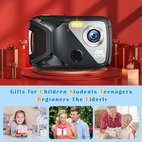 كاميرا رقمية 4K تحت الماء مع بطاقة 32GB 48MP مقاومة للماء، كاميرا رقمية فائقة الدقة 4K مقاومة للماء، كاميرا نقطة واطلاق النار تحت الماء للغطس والغوص والسفر (اسود) in Kuwait