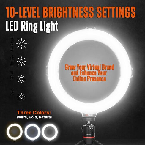 حلقة اضاءة سيلفي LED 8 انش 14 واط R8 مع جهاز تحكم سلكي وجهاز تحكم عن بعد وحامل ثلاثي القوائم للطاولة وحامل جوال ومستويات سطوع قابلة للتعديل للمؤثرين واليوتيوب والمدربين والبث من سكواتز. in Saudi Arabia