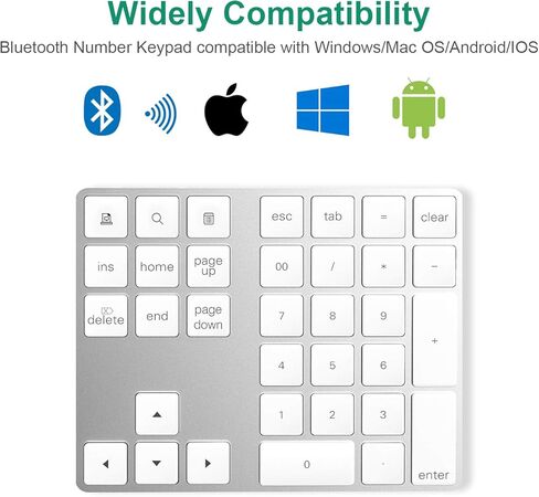 Bluetooth Numeric Keypad with Multiple Shortcuts 34-Keys Number Pad Wireless Portable Slim Number Pad for iPad/Mac/Laptop/PC Compatible with Windows Android iOS System in Kuwait