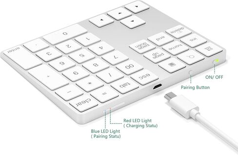 Bluetooth Numeric Keypad with Multiple Shortcuts 34-Keys Number Pad Wireless Portable Slim Number Pad for iPad/Mac/Laptop/PC Compatible with Windows Android iOS System in Kuwait