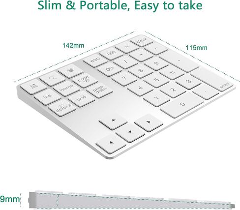 Bluetooth Numeric Keypad with Multiple Shortcuts 34-Keys Number Pad Wireless Portable Slim Number Pad for iPad/Mac/Laptop/PC Compatible with Windows Android iOS System in Kuwait