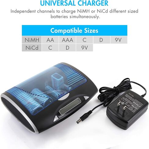 Tenergy T9688 LCD AA/AAA/C/D/9V NiMH/NiCd Battery Charger + Premium 32-Cell 1.2V NiMH Rechargeable Battery 12AA/12AAA/4C/4D Batteries in Kuwait