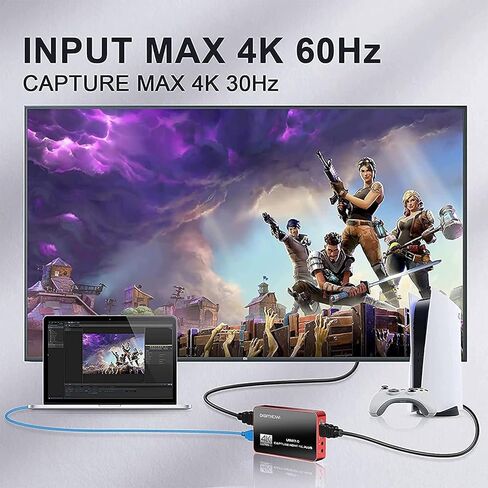 بطاقة التقاط فيديو 4K HD USB 3.0 مع حلقة HDMI، 4K60 HDR بدون تأخير، بطاقة التقاط 4K30 لتسجيل الفيديو، البث المباشر، متوافقة مع PS4/Pro، PS5، Xbox One X/S، Xbox 360 in Kuwait