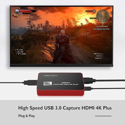 بطاقة التقاط فيديو 4K HD USB 3.0 مع حلقة HDMI، 4K60 HDR بدون تأخير، بطاقة التقاط 4K30 لتسجيل الفيديو، البث المباشر، متوافقة مع PS4/Pro، PS5، Xbox One X/S، Xbox 360 in Kuwait