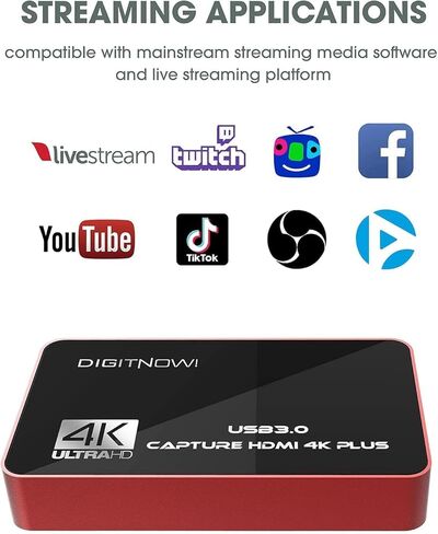 بطاقة التقاط فيديو 4K HD USB 3.0 مع حلقة HDMI، 4K60 HDR بدون تأخير، بطاقة التقاط 4K30 لتسجيل الفيديو، البث المباشر، متوافقة مع PS4/Pro، PS5، Xbox One X/S، Xbox 360 in Kuwait