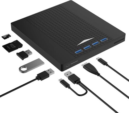 محرك أقراص CD/DVD خارجي PMIXO لأجهزة الكمبيوتر المحمول، محرك أقراص DVD USB متعدد الوظائف 7 في 1 خارجي، قارئ أقراص مضغوطة لدعم أجهزة الكمبيوتر المحمول WIN11/WIN10/MacOS/Linux وسطح المكتب in Kuwait