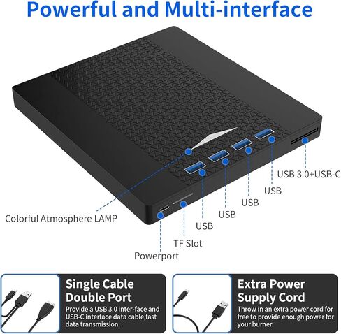 محرك أقراص CD/DVD خارجي PMIXO لأجهزة الكمبيوتر المحمول، محرك أقراص DVD USB متعدد الوظائف 7 في 1 خارجي، قارئ أقراص مضغوطة لدعم أجهزة الكمبيوتر المحمول WIN11/WIN10/MacOS/Linux وسطح المكتب in Kuwait