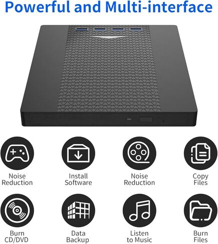 محرك أقراص CD/DVD خارجي PMIXO لأجهزة الكمبيوتر المحمول، محرك أقراص DVD USB متعدد الوظائف 7 في 1 خارجي، قارئ أقراص مضغوطة لدعم أجهزة الكمبيوتر المحمول WIN11/WIN10/MacOS/Linux وسطح المكتب in Kuwait