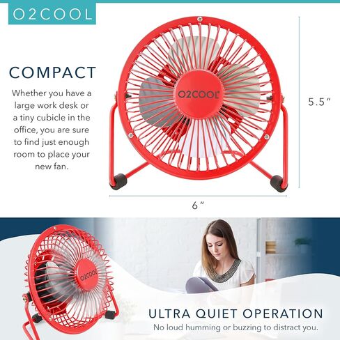 مروحة مكتب شخصية O2COOL مقاس 4 بوصات USB - مروحة تبريد طاولة صغيرة محمولة - يتم توصيلها بالكمبيوتر - قابلة للتعديل بزاوية 360 درجة، هادئة، أقدام مطاطية - أزرق in Kuwait