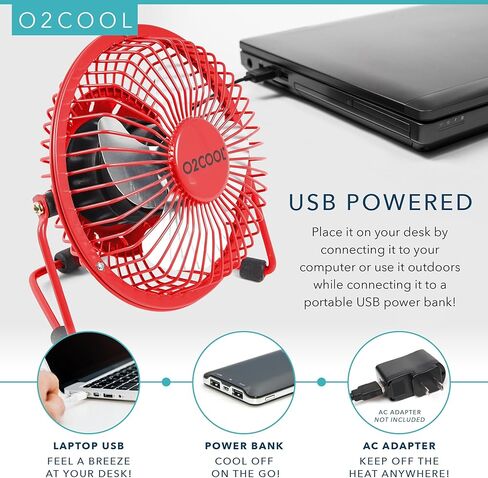 مروحة مكتب شخصية O2COOL مقاس 4 بوصات USB - مروحة تبريد طاولة صغيرة محمولة - يتم توصيلها بالكمبيوتر - قابلة للتعديل بزاوية 360 درجة، هادئة، أقدام مطاطية - أزرق in Kuwait