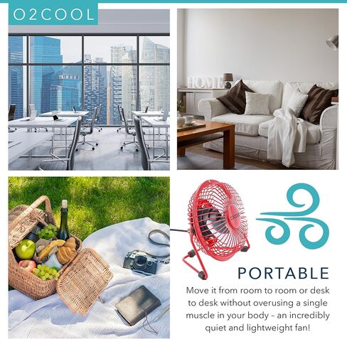 مروحة مكتب شخصية O2COOL مقاس 4 بوصات USB - مروحة تبريد طاولة صغيرة محمولة - يتم توصيلها بالكمبيوتر - قابلة للتعديل بزاوية 360 درجة، هادئة، أقدام مطاطية - أزرق in Kuwait
