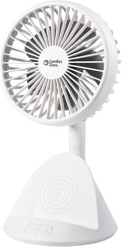 Comfort Zone CZPF401BK 4" Rechargeable Fan with Wireless Charger - USB Chargeable Lithium Battery, Adjustable Tilt - Powerful & Portable, Cooling & Charging, Black in Saudi Arabia