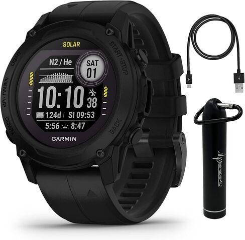 Garmin Descent G1 Solar Rugged Dive Computer with Solar Charging Capabilities, Multiple Dive Modes, Black with Wearable4U Black Earbuds Bundle in Kuwait