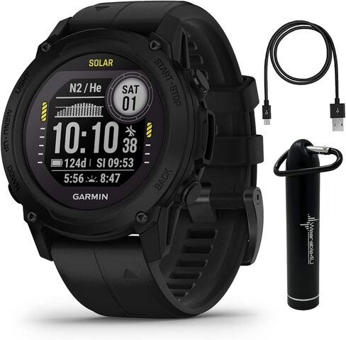 Garmin Descent G1 Solar Rugged Dive Computer with Solar Charging Capabilities, Multiple Dive Modes, Black with Wearable4U Black Earbuds Bundle in Kuwait