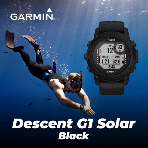 Garmin Descent G1 Solar Rugged Dive Computer with Solar Charging Capabilities, Multiple Dive Modes, Black with Wearable4U Black Earbuds Bundle in Kuwait