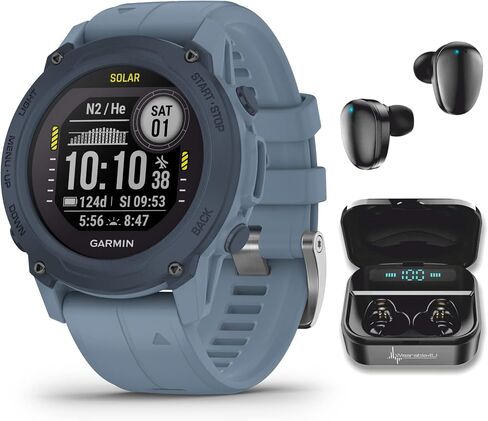 Garmin Descent G1 Solar Rugged Dive Computer with Solar Charging Capabilities, Multiple Dive Modes, Black with Wearable4U Black Earbuds Bundle in Kuwait