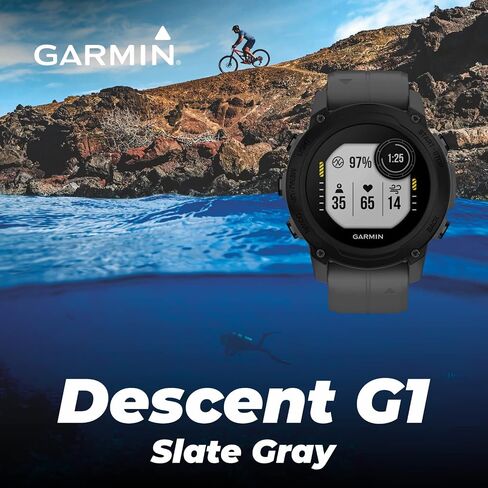 كمبيوتر الغوص القوي Garmin Descent G1، أوضاع غوص متعددة مع حزمة Wearable4U (+ سماعات أذن سوداء، رمادي داكن) in Saudi Arabia