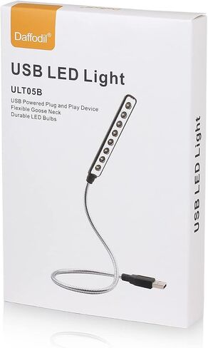 Daffodil USB LED Light - 8 Super Bright LED Reading Lamp - No Batteries Needed - PC & Mac Compatible (ULT05 Black) in Kuwait