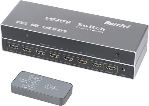 Univivi HDMI Switch مع جهاز تحكم عن بعد 7 في 1 خارج HDMI Switcher 4K @ 60 هرتز HDMI محدد HDMI Hub يدعم PS4، الكمبيوتر، Apple TV، Blu-ray، جهاز العرض، إصدار HDMI 2.0 in Kuwait