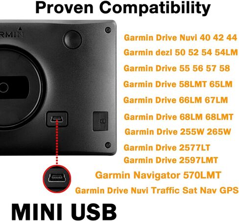 5FT Mini-USB شاحن حائط محول كابل شحن لـ Garmin Nuvi 40 42 44 50 52 54 54LM 55 56 57 58 58LMT 65LM 66LM 67LM 68LM 68LMT 255W 265W 2577LT 2597LMT Dezl 570LMT حركة المرور Sat Nav GPS in Kuwait