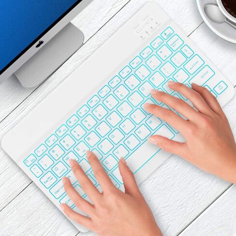 JUQITECH Ultra-Slim Backlit Wireless Bluetooth Keyboard Universal Rechargeable Keyboard for iPad 10.2/iPad Pro/iPad Air/Samsung Galaxy Tab A8/A7 Lite/S6 Lite/S8/S7 iOS Android Windows Devices, White in Kuwait