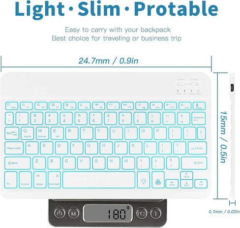 JUQITECH Ultra-Slim Backlit Wireless Bluetooth Keyboard Universal Rechargeable Keyboard for iPad 10.2/iPad Pro/iPad Air/Samsung Galaxy Tab A8/A7 Lite/S6 Lite/S8/S7 iOS Android Windows Devices, White in Kuwait