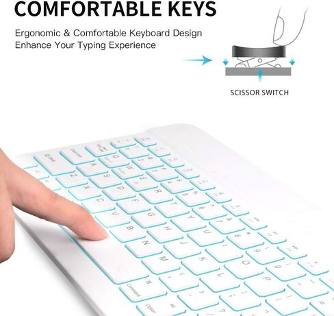 JUQITECH Ultra-Slim Backlit Wireless Bluetooth Keyboard Universal Rechargeable Keyboard for iPad 10.2/iPad Pro/iPad Air/Samsung Galaxy Tab A8/A7 Lite/S6 Lite/S8/S7 iOS Android Windows Devices, White in Kuwait