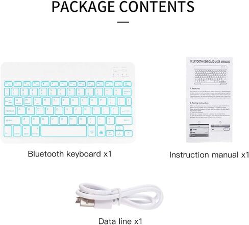 JUQITECH Ultra-Slim Backlit Wireless Bluetooth Keyboard Universal Rechargeable Keyboard for iPad 10.2/iPad Pro/iPad Air/Samsung Galaxy Tab A8/A7 Lite/S6 Lite/S8/S7 iOS Android Windows Devices, White in Kuwait